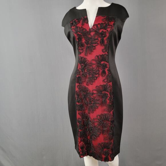 Connected Apparel Bodycon Dress 6 Black Red Floral Appliqué Party - Picture 3 of 11